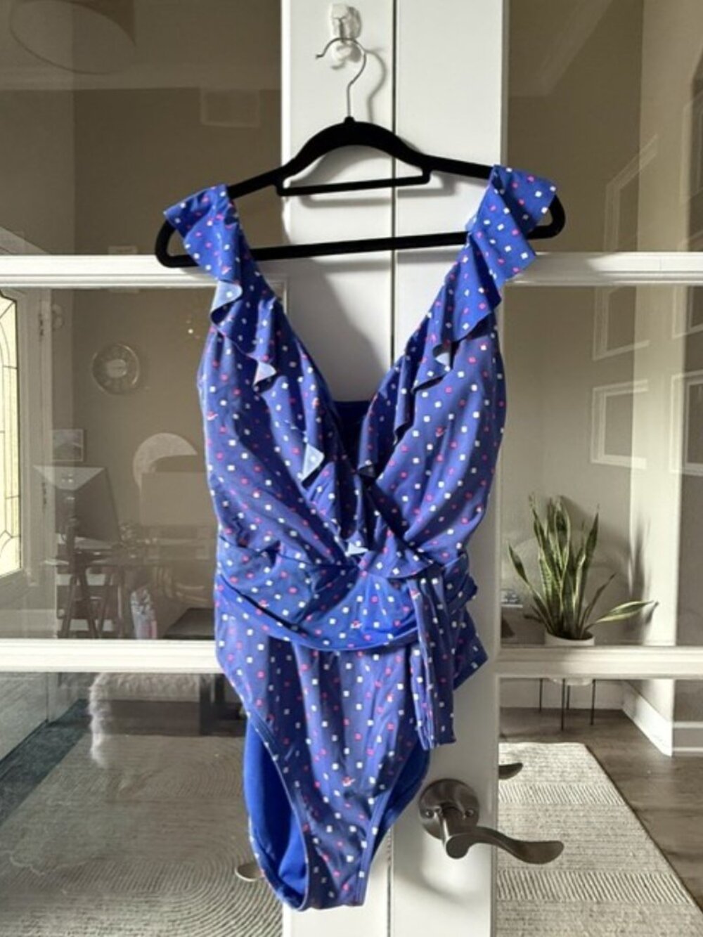Lilly Pulitzer Blue Polka Dot Ruffle One-Piece Swimsuit